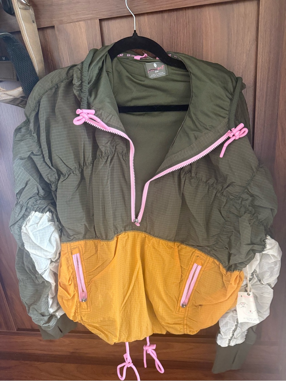 FP Movement by Free People Olive, Mustard & Pink Colorblock Hooded Puffer